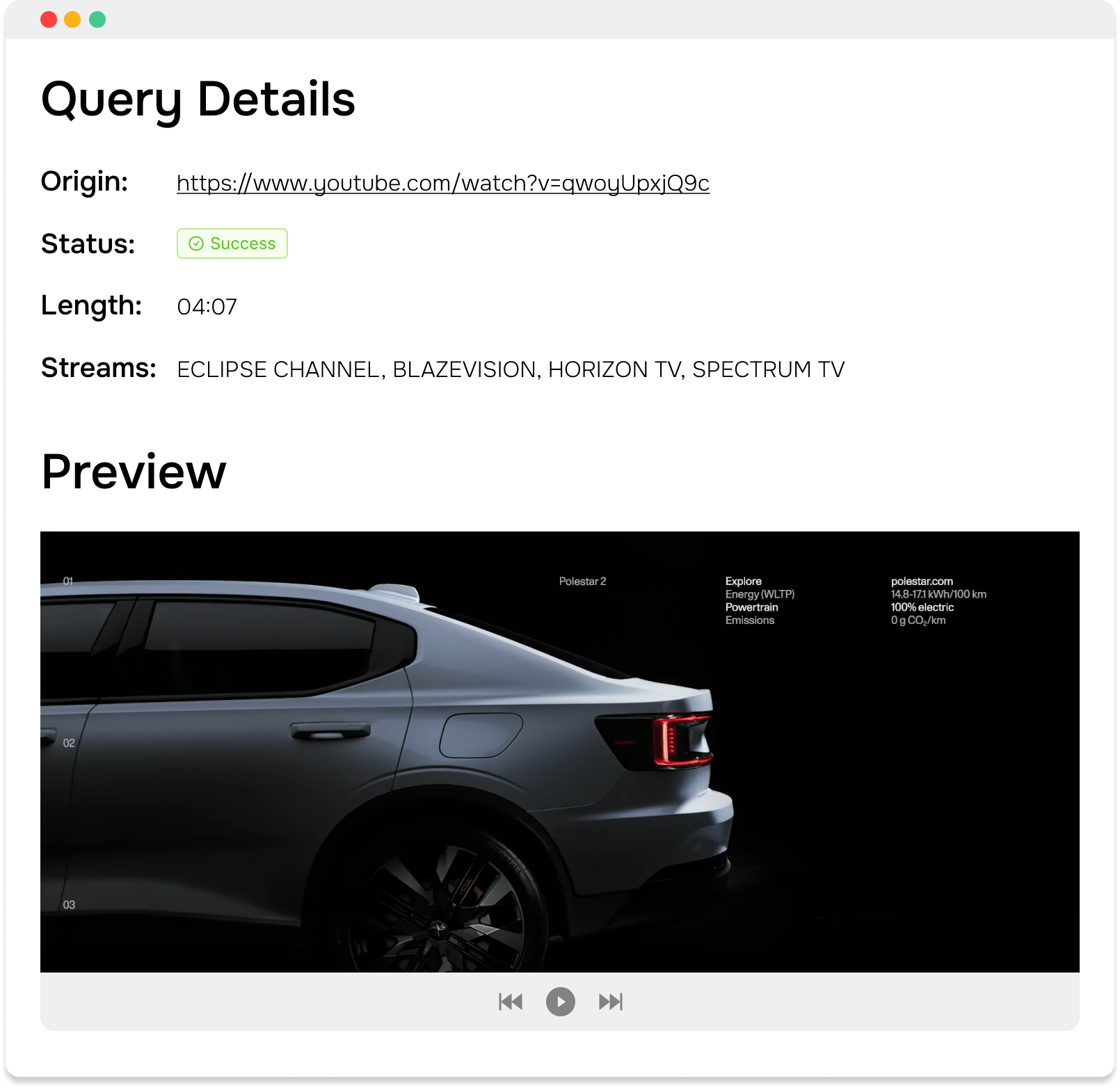 Preview results in a media player