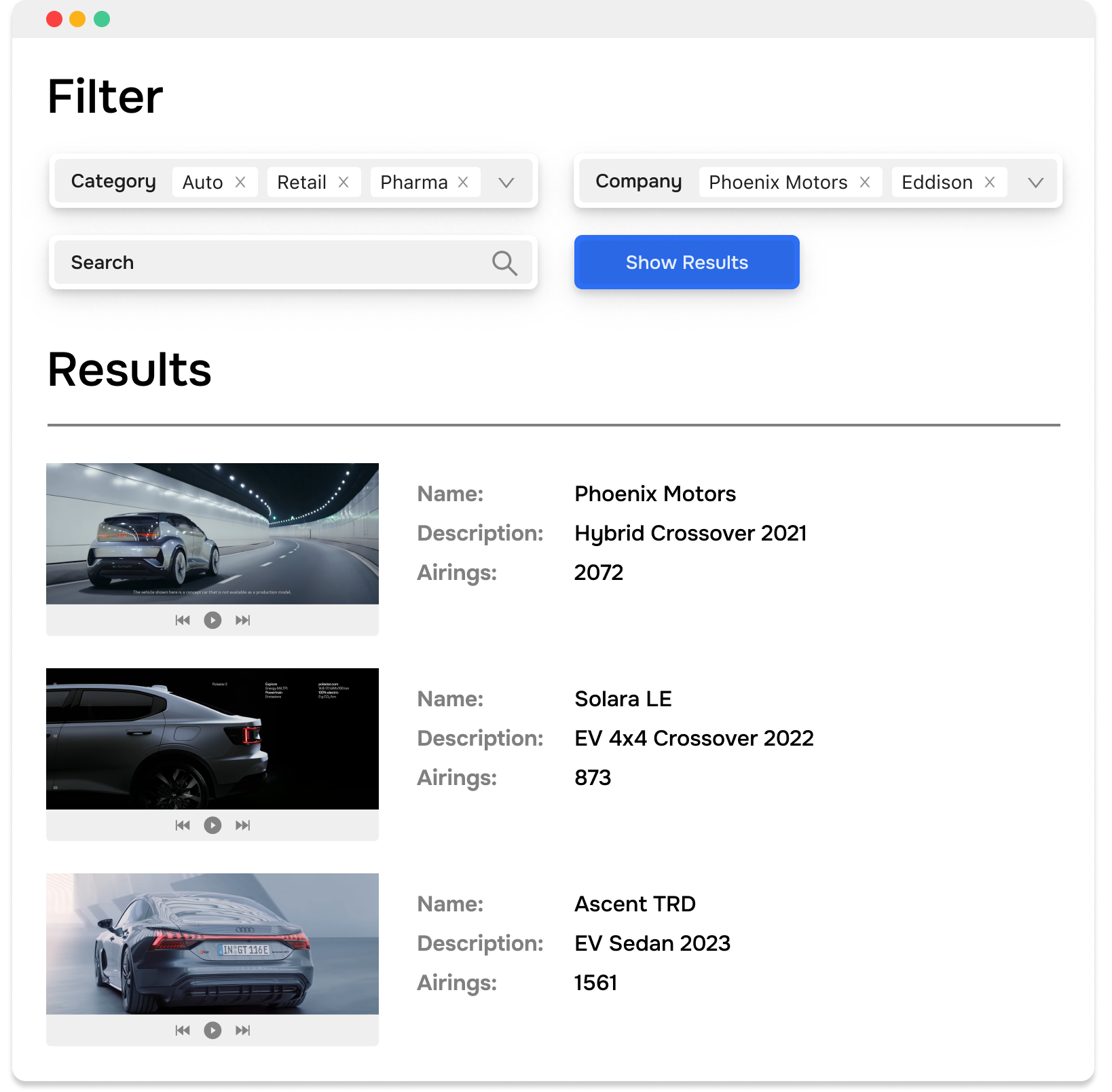 Ads catalogue filtering